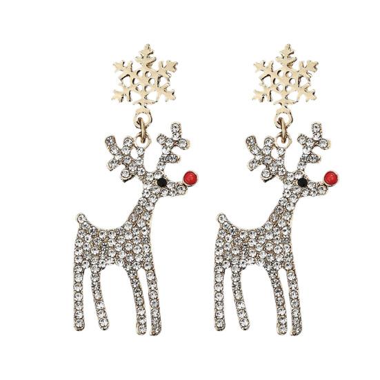 1 Pair Christmas Earrings Deer Snowflake Xmas Tree Design Hook Earrings Sparkling Rhinestones Party Earrings
