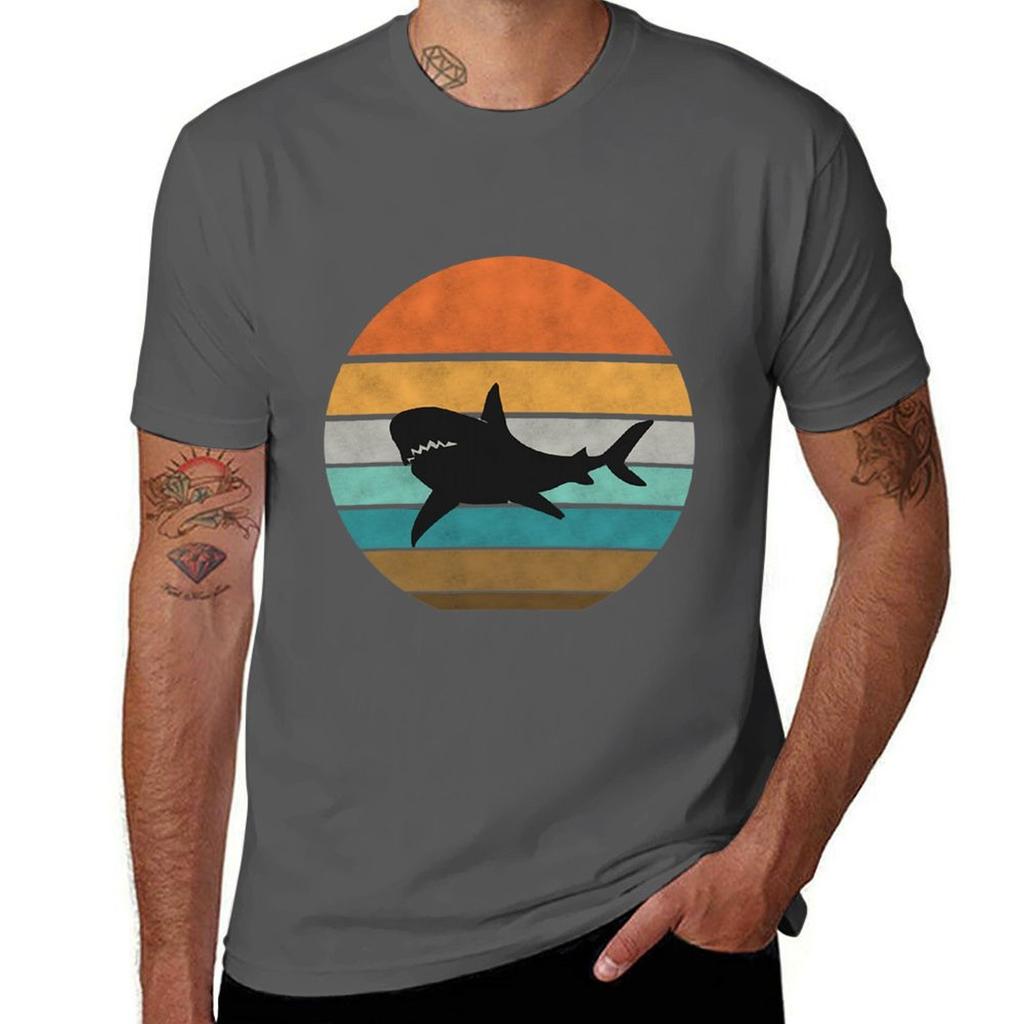Vintage Retro Shark Silhouette Funny Tshirt Construction Work Tee Shirt