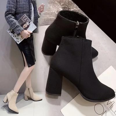 Women High Heels Fashion Short Boots Fashion Pointed Toe Shoes Autumn Winter New Ladies Elegant Suede Thick Heel Short Booties