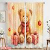 2pcs,2D Plane Printing Pattern Curtains Cute Teddy Bear Snow Winter Polyester (without Rod) Decorations For Home for Bedroom,