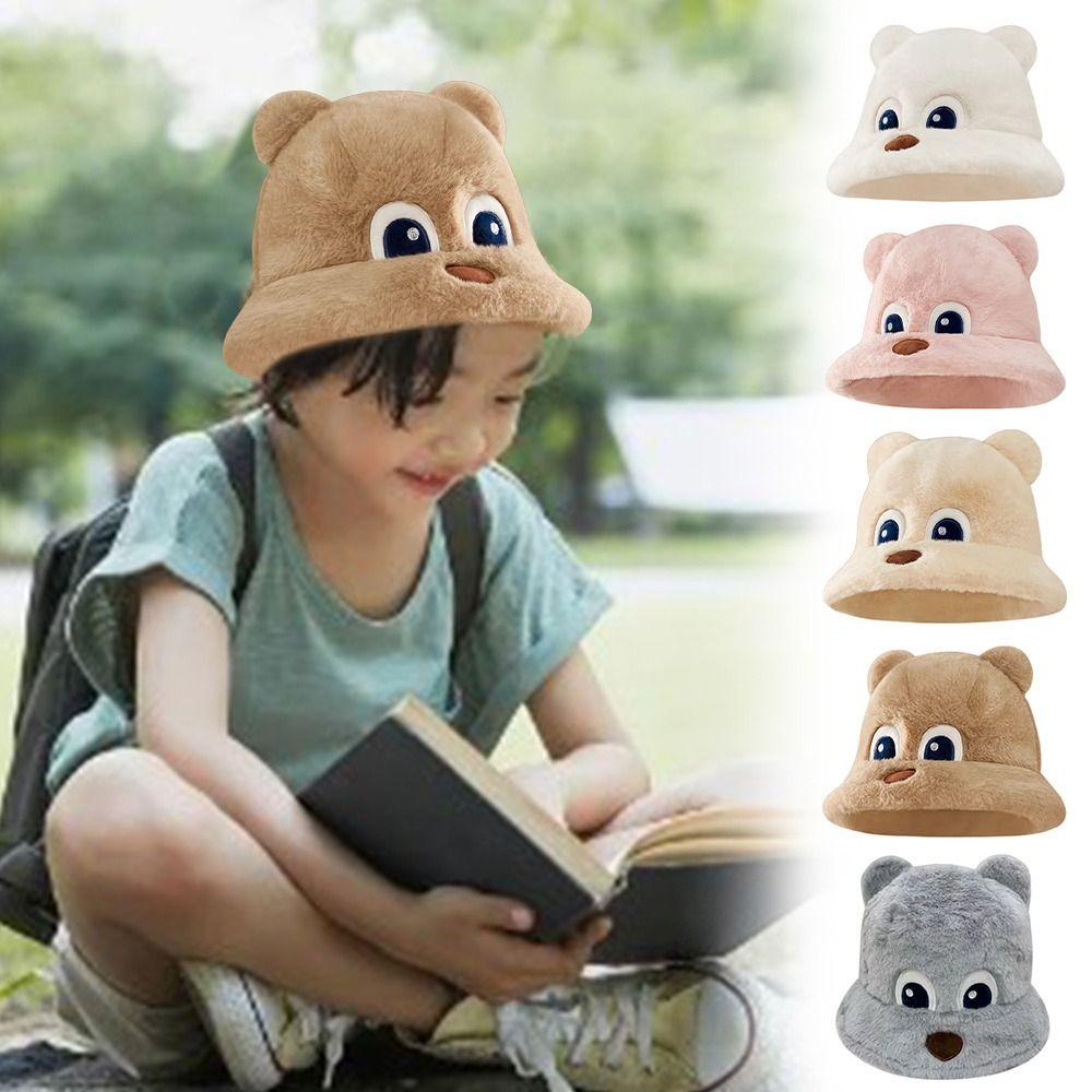 

Thickened Fisherman Hat Warm Basin Hat Cute Little Bear Hat Women s білий