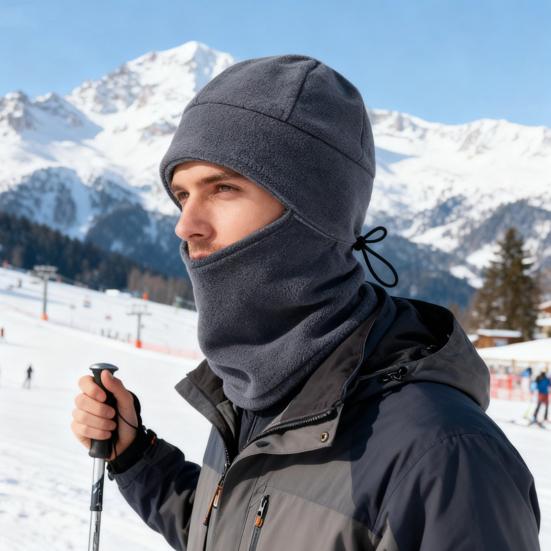 2Pcs/Set Unisex Cycling Cap Set Solid Color Double Layer Velvet Warm Hat Adjustable Drawstring Neck Gaiter Set