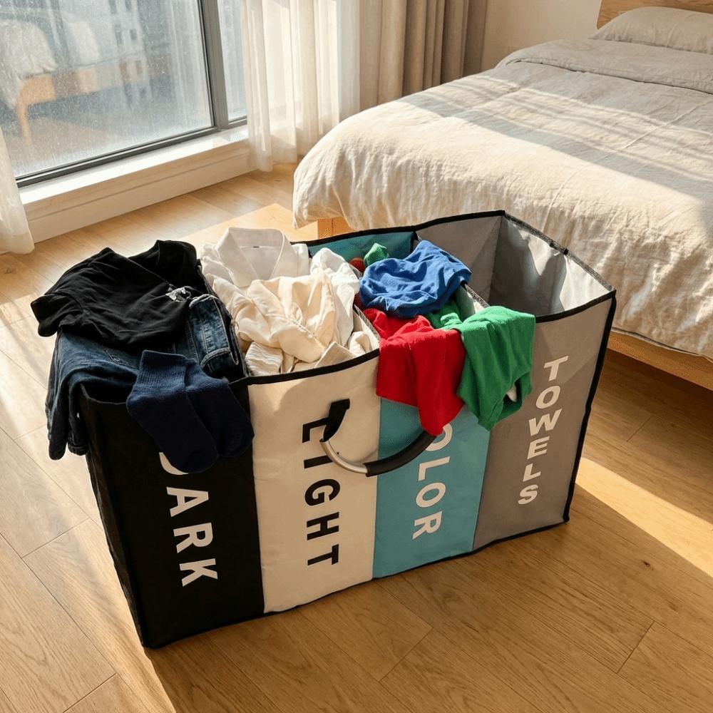 Folding 4 Grids Dirty Clothes Basket Oxford Cloth Miscellaneous Storage Bag  Dormitory