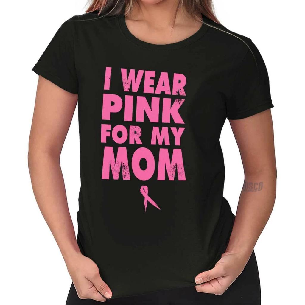 I Wear Pink For My Mom Breast Cancer Support Womens Top Junior Graphic Tee