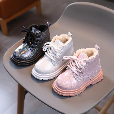 Mädchen Winterstiefel Mode Kinder Prinzessin Plateau Stiefeletten Warm Plüsch Vielseitig Kinder Lässige Baumwollstiefel Einfarbig Weich