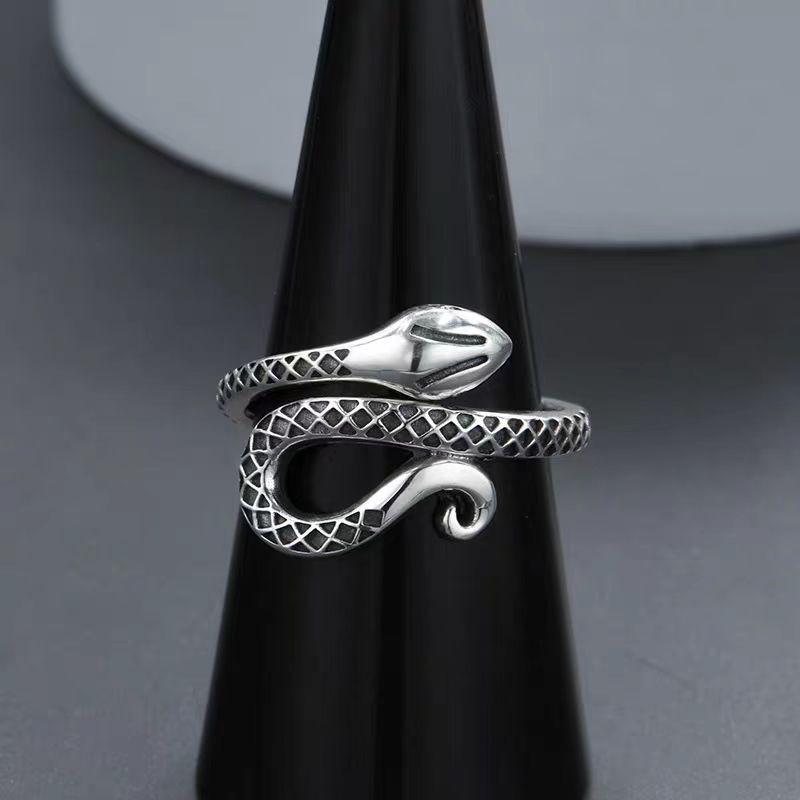 Adjustable Open Ring With Vintage Snake Texture Design Unisex Retro Statement Jewelry Daily Wear