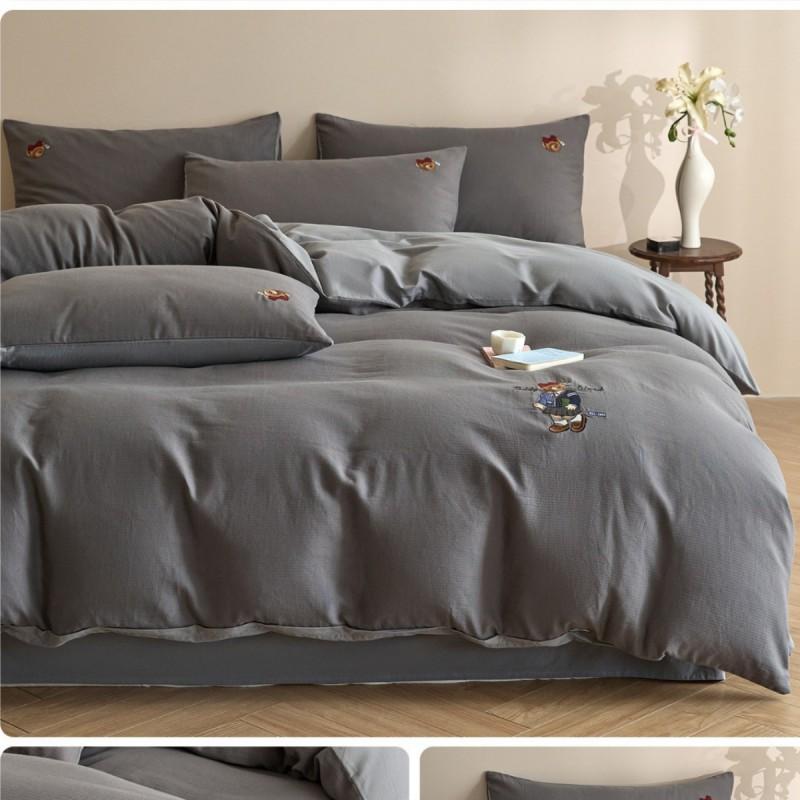 Thick Brushed Cotton Bedding Set Bear Embroidery Sheet Duvet Cover All