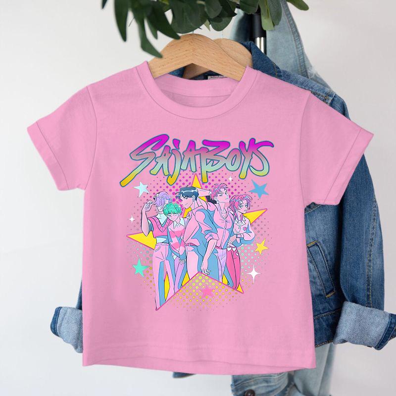 New 2025 KPop Demon Hunters Saja Boys Cartoon Boys Tshirt Round Neck Print Fashion Casual Top Childrens Tshirt Kids Clothing