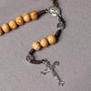 Natural Pine Wood Bead Rosary with Holy Land Pendant & Cross