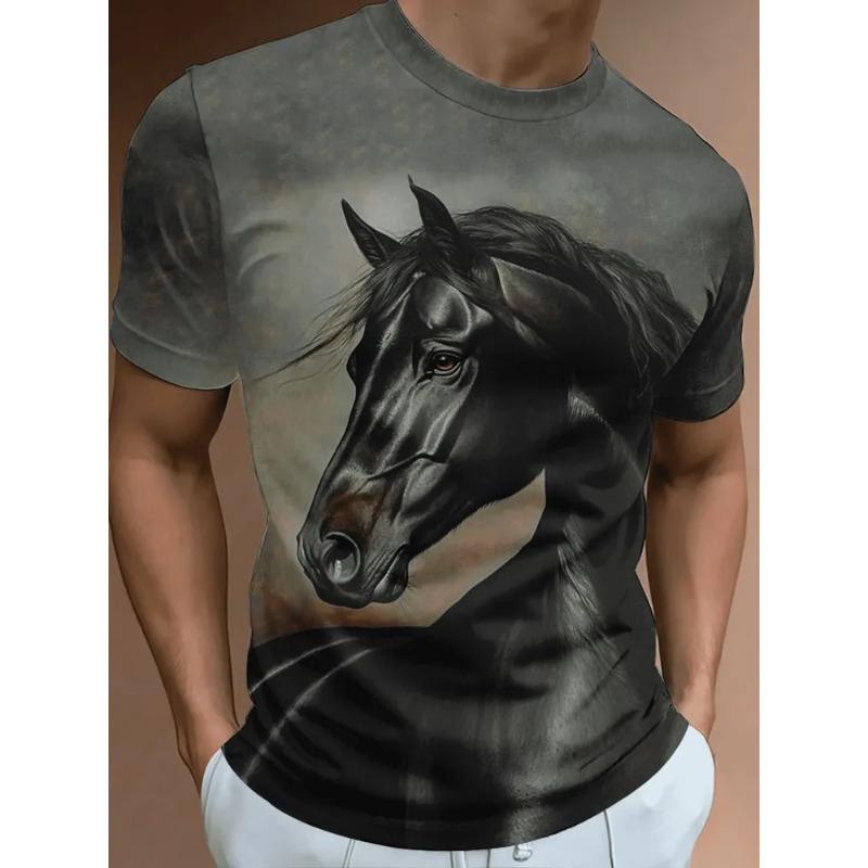 Summer Men's 3D Printed Crew Neck T-Shirt Fashion Versatile Trend Breathable Casual
