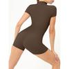 Summer Zip Up Short Sleeve Bodysuit Yoga Clothes For Women Dance Fitness Tight Sports Jumpsuit With Shorts