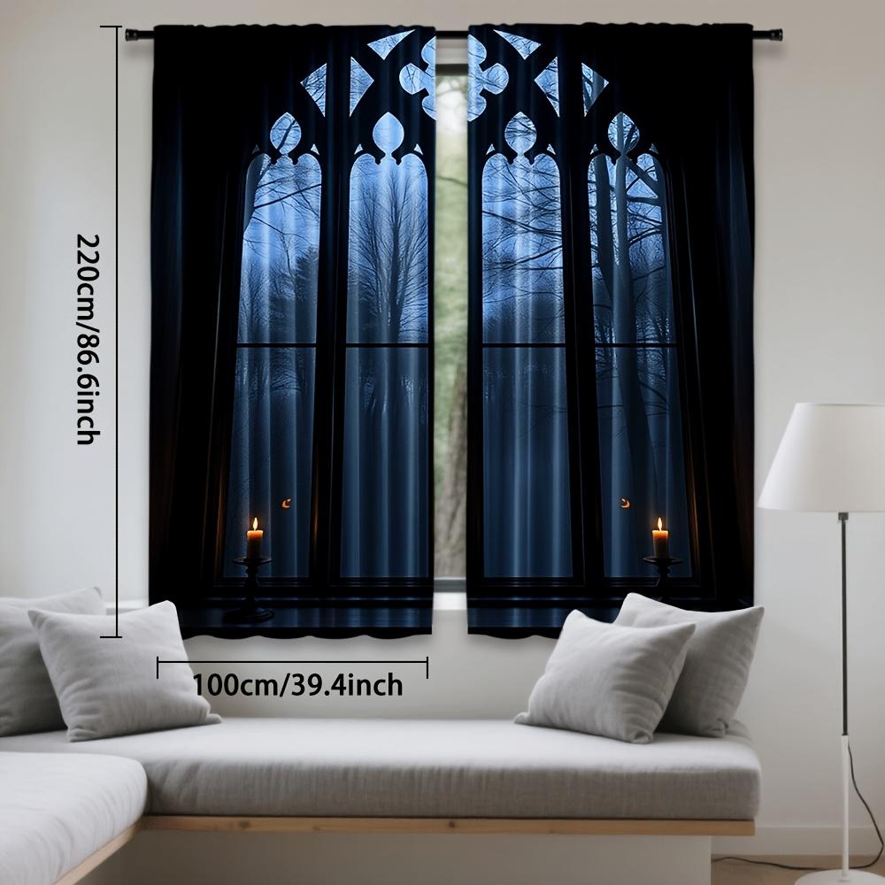 Set Of 2 Gothic Style Curtains Horror Themed House Featuring Design Suitable Bedroom Living Room Made Polyester Area Window Treatment