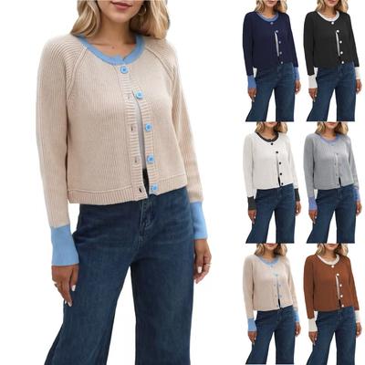 Women's Color Block Sweater Casual Loose Long Sleeved Knitted Cardigan Jacket
