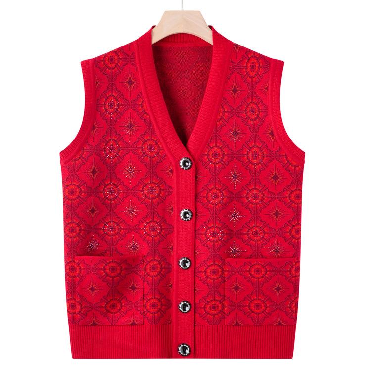 Elderly Autumn Vest Female Mother Wearing Sweater Vest Inside and Grandma Wearing Sweater Outside and Knitted Sweater Horse Clip Waistcoat