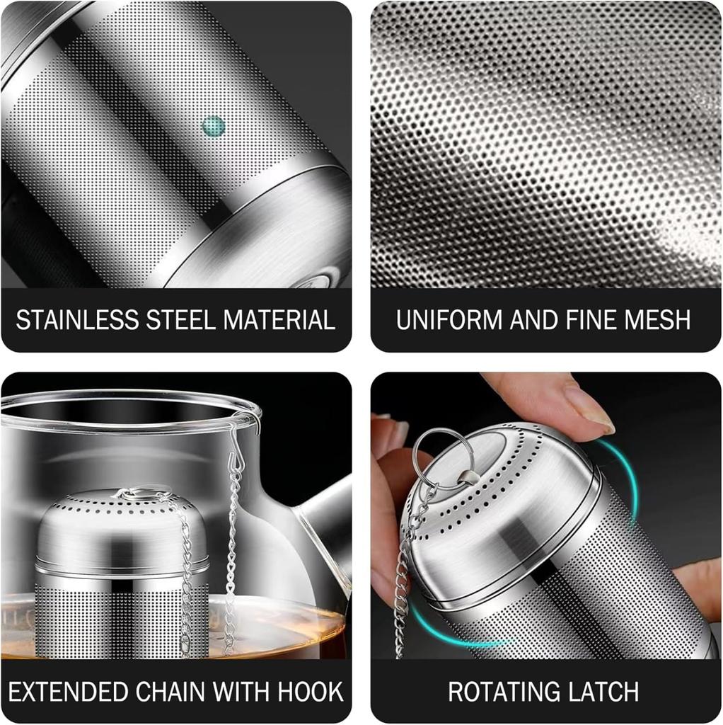 316 Stainless Steel Fine Tea Strainer with Chain Hook Set Silver 2 Pack