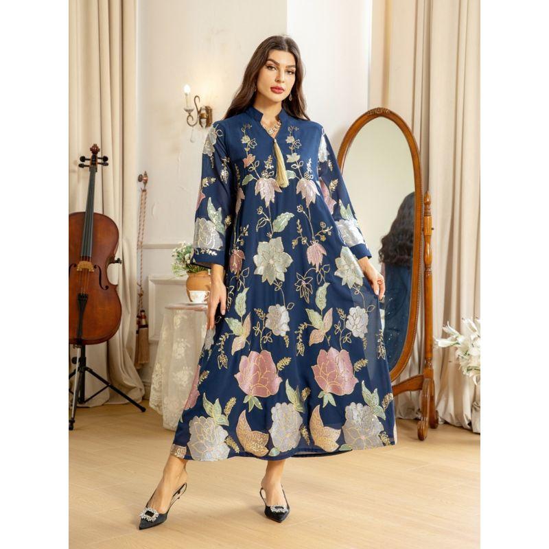 

Индонезия Саудовская Аравия Ближний Восток Турция Дубай Халат Вышивка Пришивные Кристаллы Пайетки Платье Платья Blue M