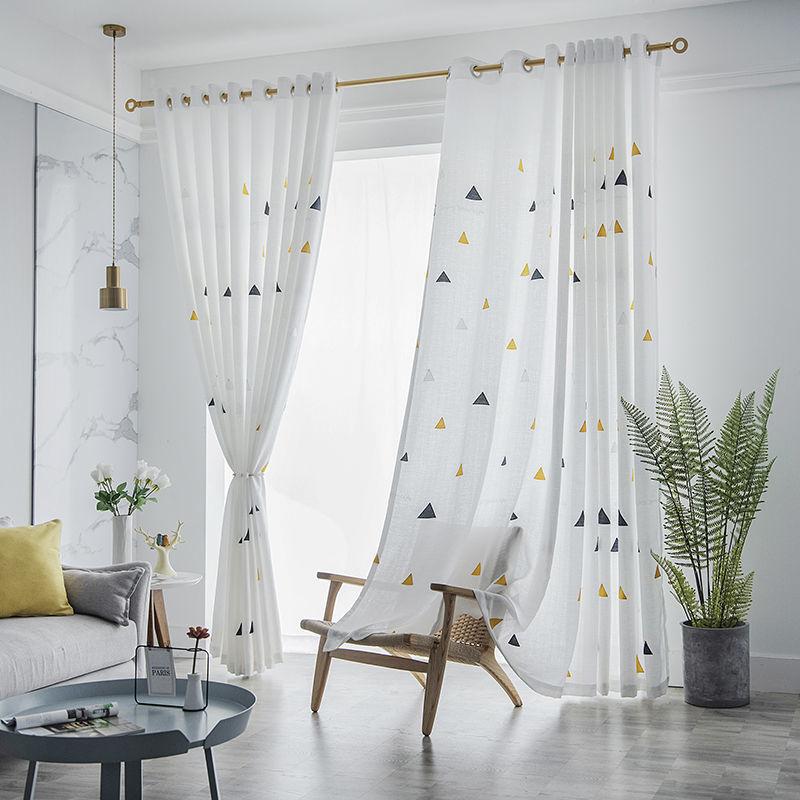 Floral Embroidered Voile Curtains Sheer Light Filtering Privacy Window Treatment for Bay Window Bedroom Partition
