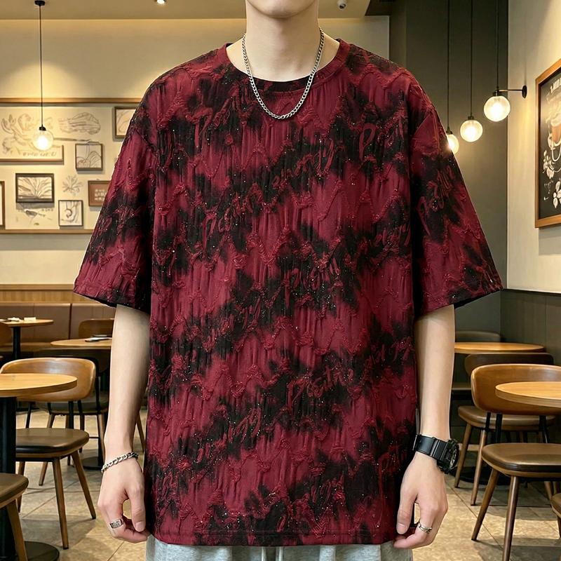 

Men s Plus Size Textured Casual T-Shirt, Loose Fit Short Sleeve Top (5XL-12XL) 12XL(138kg-145kg) червоний