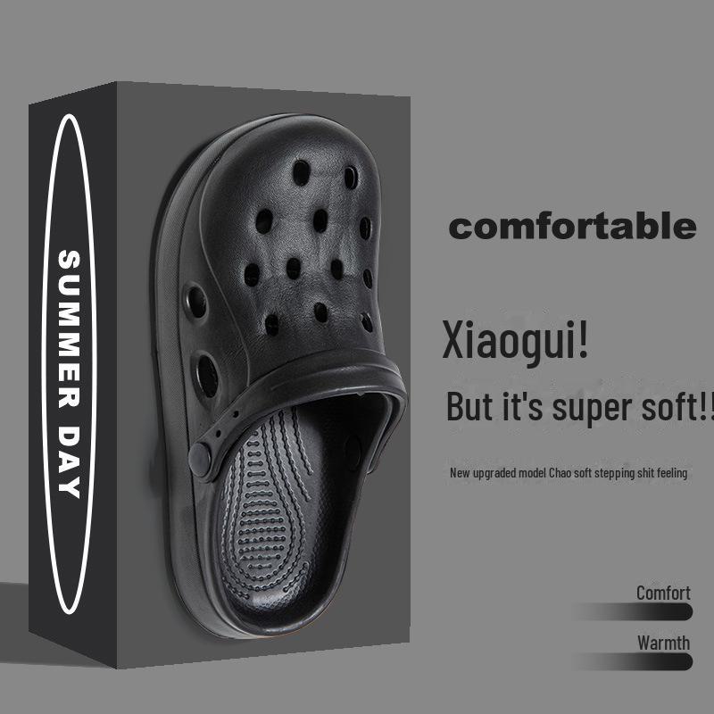 Men's Summer Hole Shoes, Half-Closed Toe Sandals, Thick-Soled Non-Slip Beach Slippers for Couples