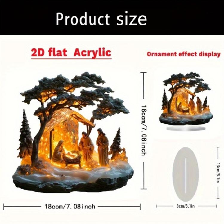 Christmas Nativity Scene Acrylic Tabletop Figurine with Base Religious Story Holy Family Statue for Indoor Decoration