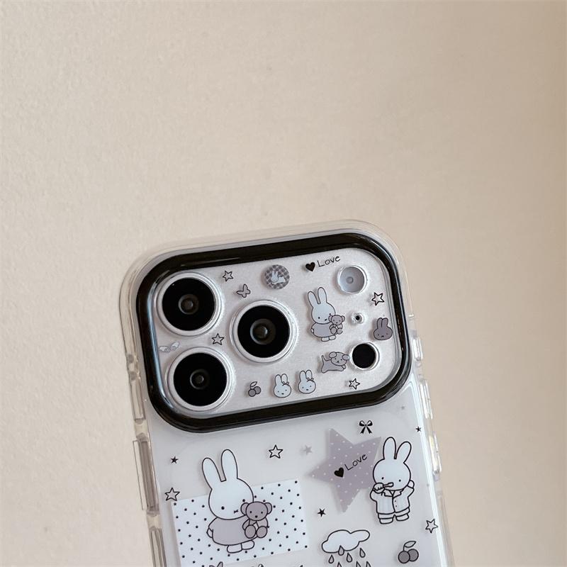 Kawaii Cartoon Rabbit Starry Sky Phone Case for iPhone 16 15 14 13 17 Pro Max INS Style Soft Silicone Shockproof Cover Funda