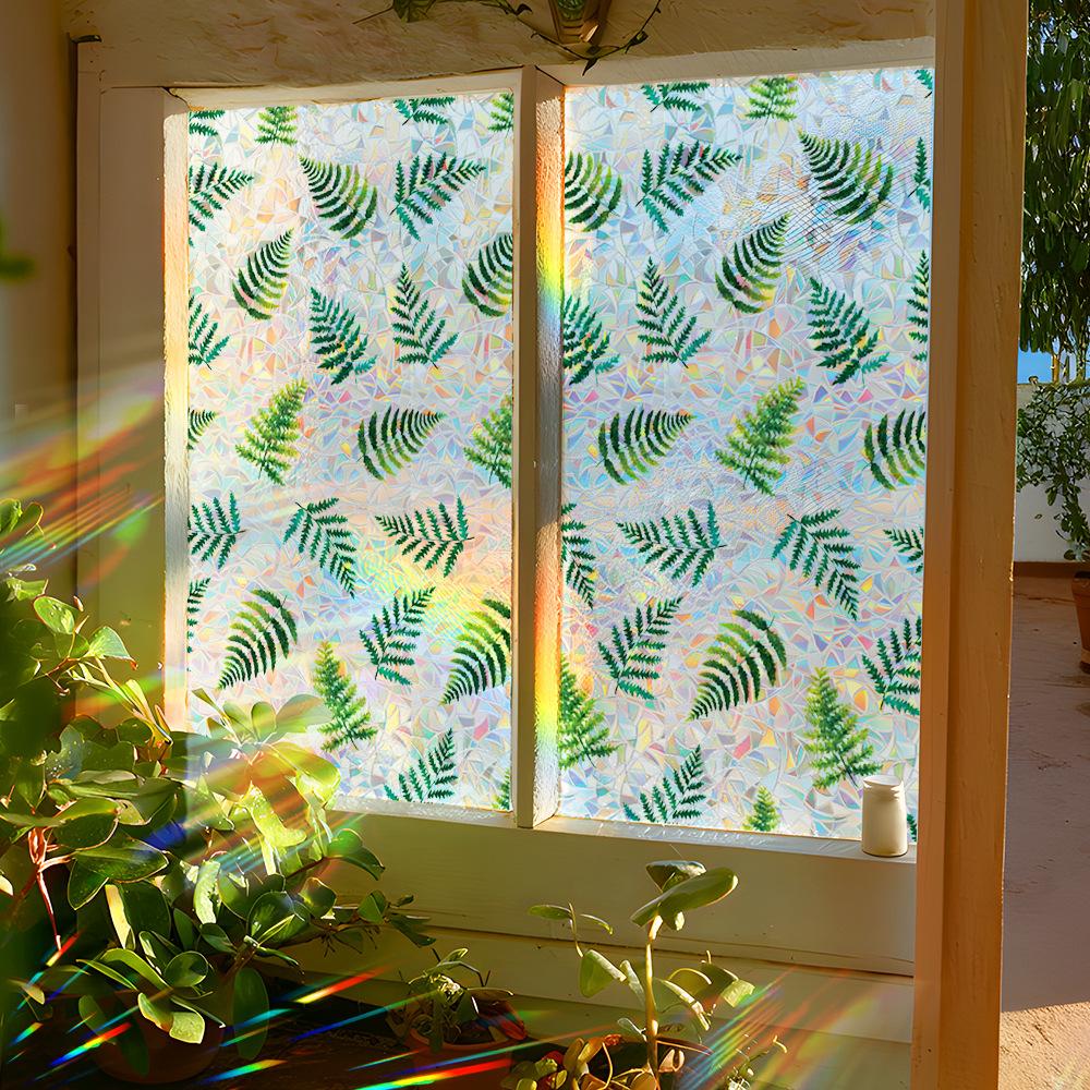 Adesivi Decorativi Colorati a Foglia di Felce Tropicale per Finestra in Vetro Casa