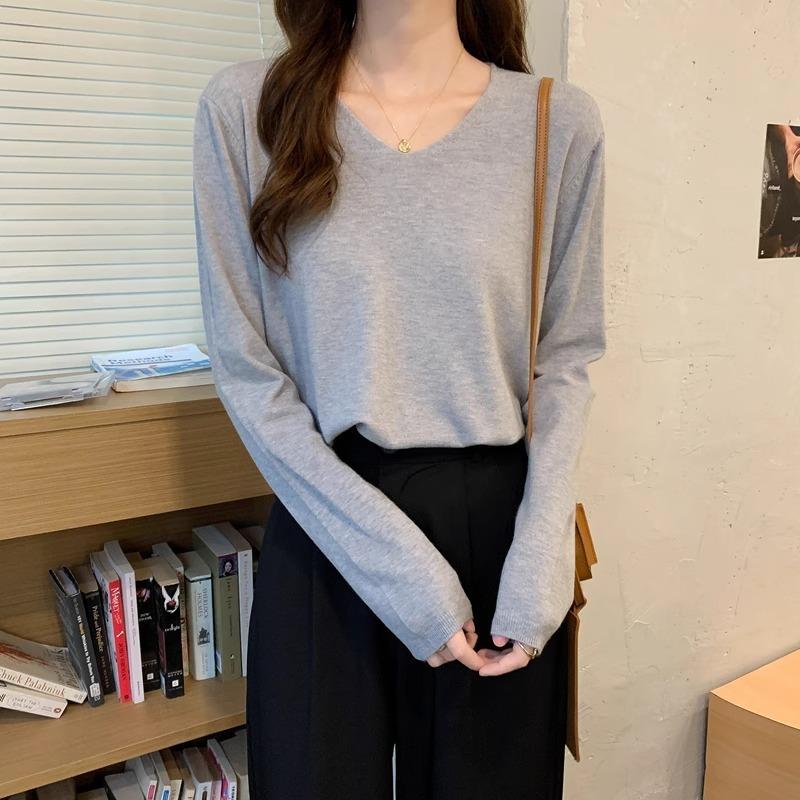 Autumn and Winter Basic Collar Knitted Sweater Women's Large Size Loose Fat Mm Long Sleeves Underwear Base Top Is Versatile