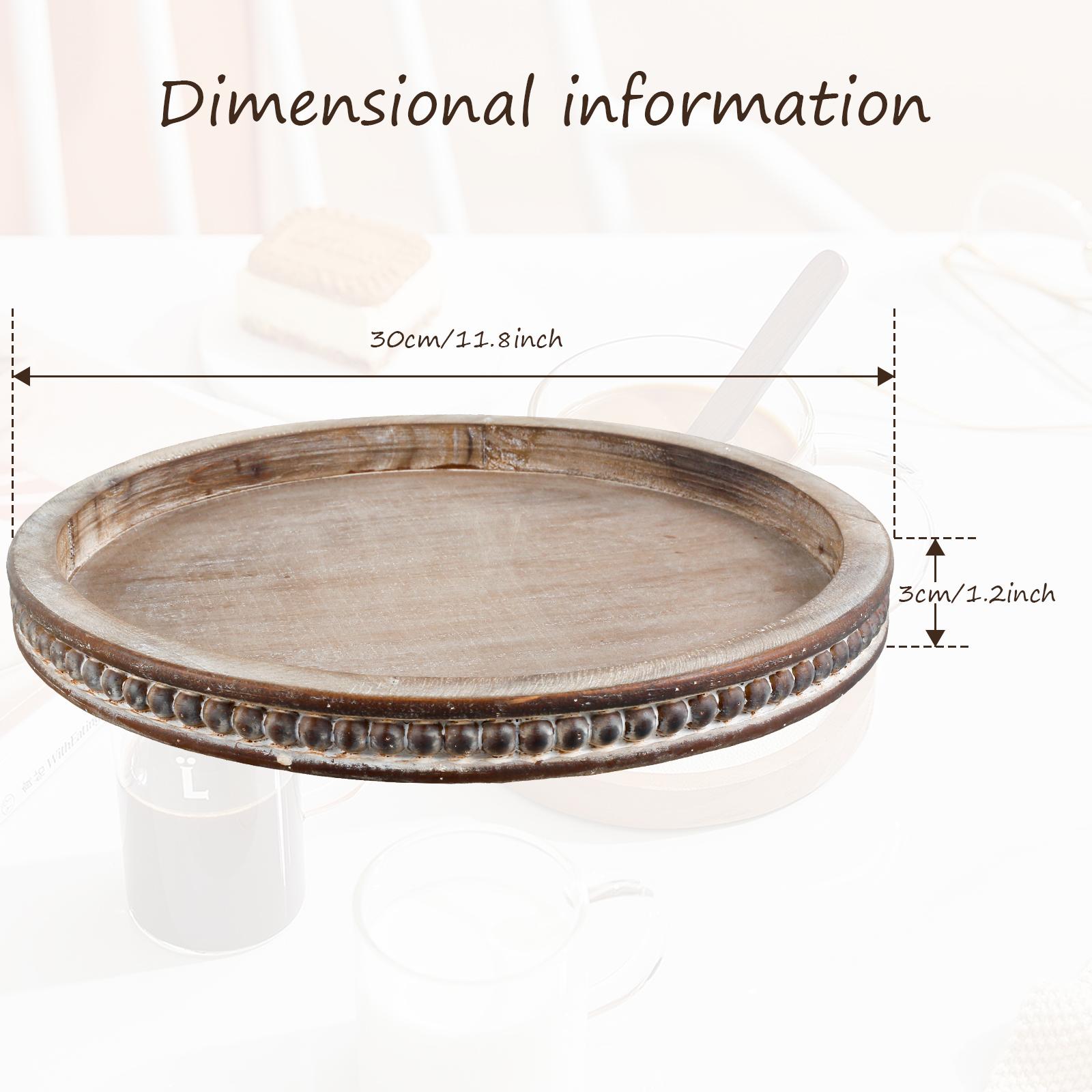 Round Wood Tray Rustic Wood Beaded Tray Elegant Serving Tray Decorative Coffee Table Tray Home Decor Kitchen Storage Tray
