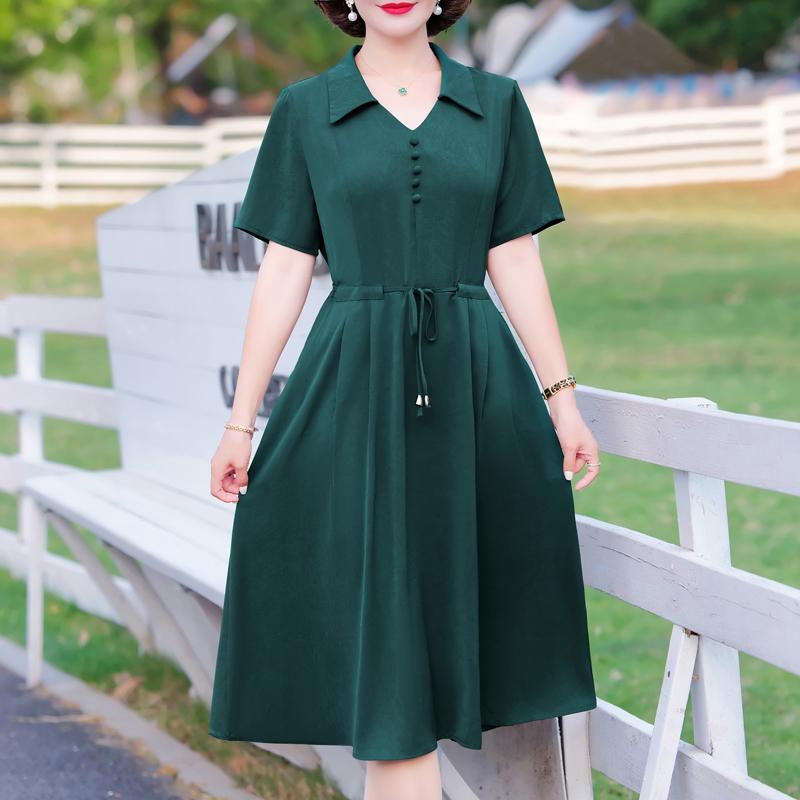 Elegantní šaty pro ženy nadměrných velikostí s krátkým rukávem Vintage šaty letní jednobarevné