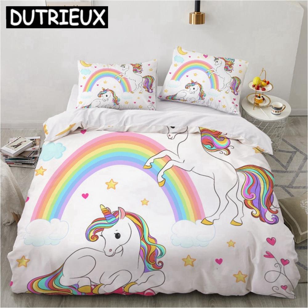 Cartoon Unicorn Bedding Set 3D Printed Colorful Rainbow Unicorn Queen King Twin Full For Girl Kids Home Textile Duvet Cover