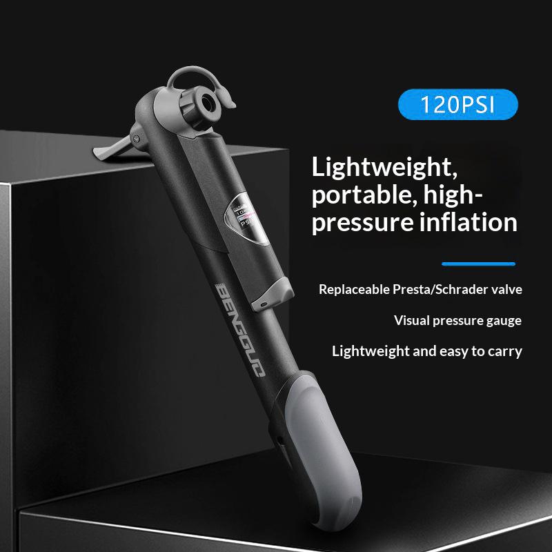 BENGGUO BG-1690 Portable Bike Pump with Gauge 120PSI Bicycle Mini Air Inflator Compatible with Presta/Schrader Valve