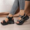 Cross-border Large Size Platform Sports Sandals Women's Summer New Velcro Rhinestone Beach Casual Wedge Sandals