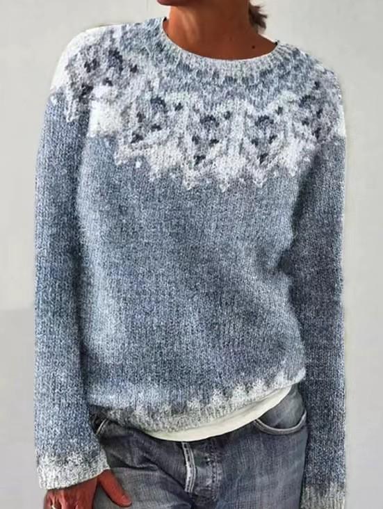 Women's Color Block Round Neck Loose Fashion Sweater - Hot Sale