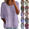 Linen Shirts For Women 3/4 Sleeve Button Down V Neck Summer Tops Dressy Casual Cute Shirts