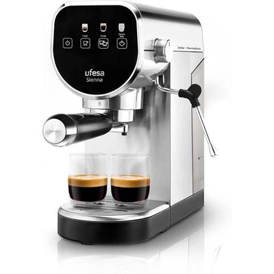 Ufesa Sienna Espressomaschine und Cappuccino 20 Bar, Digitaler Touchscreen, 1360W, Milchaufschäumdüse, 0,9L, Gemahlener Kaffee und