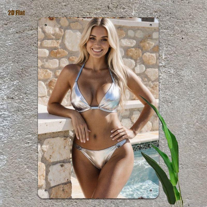 Vintage Metal Sign Art, Sexy Lady Garage Decor, Bar Bedroom Wall Tin Poster