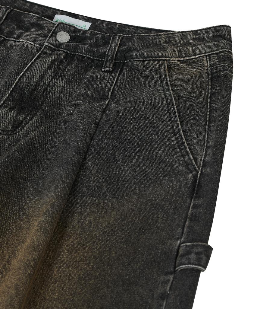 STANDARDERROR 87-Stan110 [Newtro] Minimal Washed Pintuck Bermuda Denim Pants Vintage Black