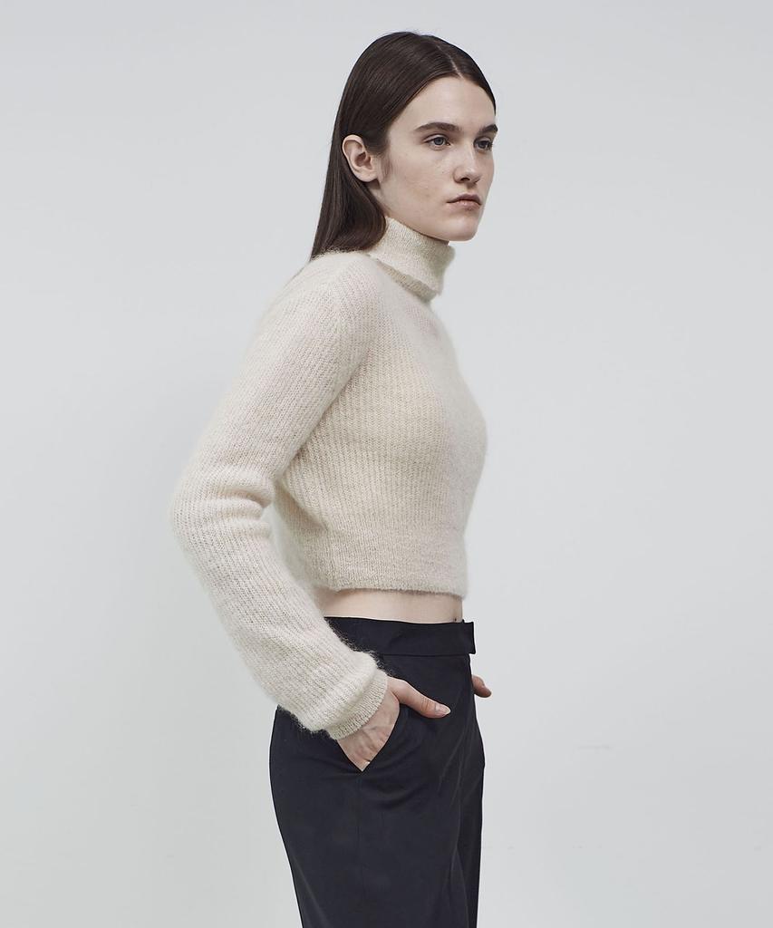 Ssikeoseun Mohair Blend Crop Knit Top - Ivory