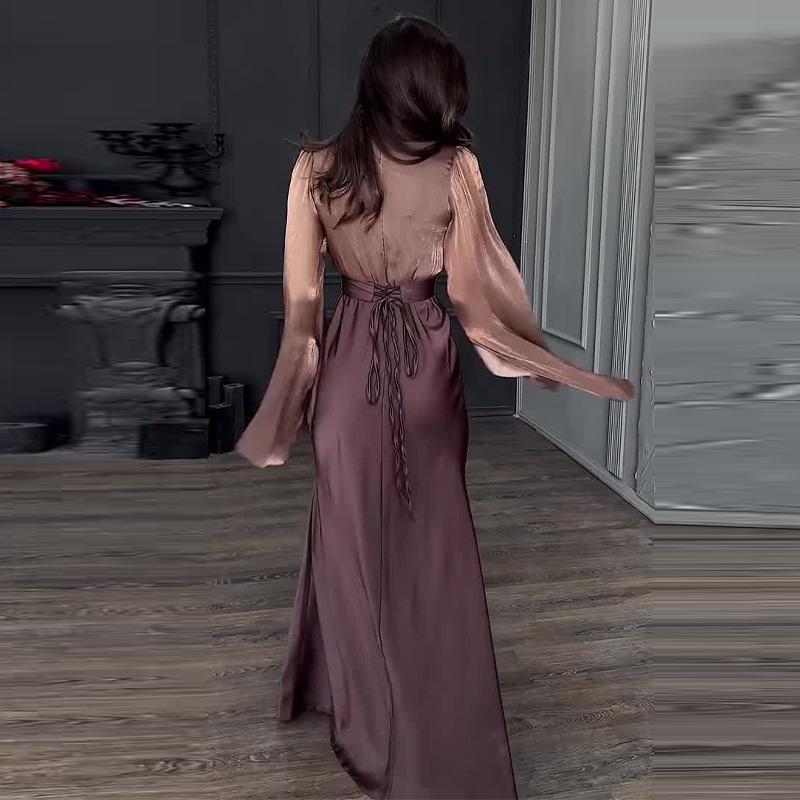 2024 Autumn Elegant Slim-Fit Spliced Glass Sand Dress for Women