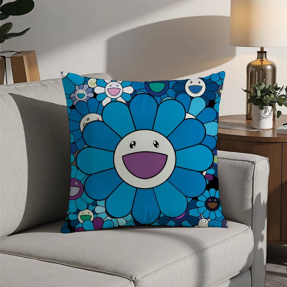 Design Art Kawaii Flowers Pillow Case Square Double‑Sided Print Cushion Case For Sofa Home Bedchamber Decor Gift