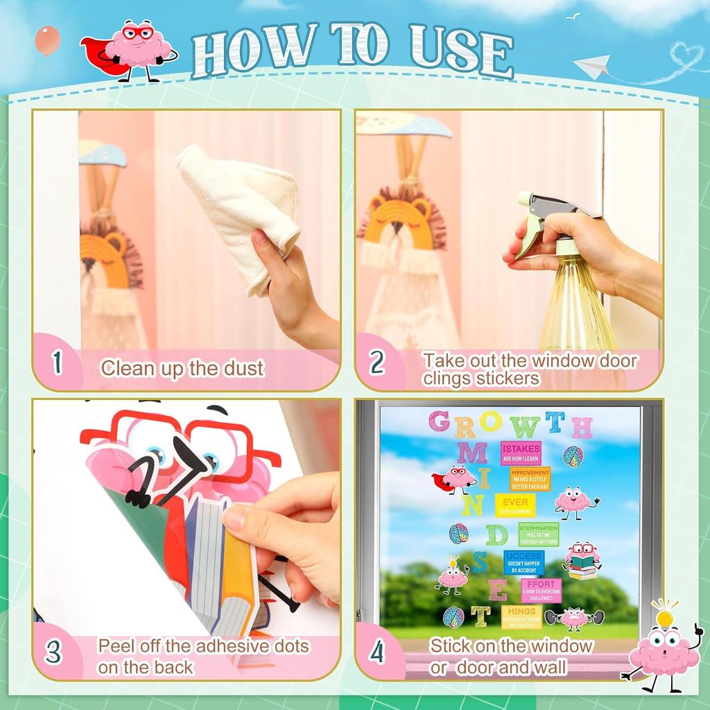 Janlaugh Growth Mindset Window Door Clings Back to School Bulletin Board Growth Mindset Classroom Decor Class Motivational Posters for First Day of