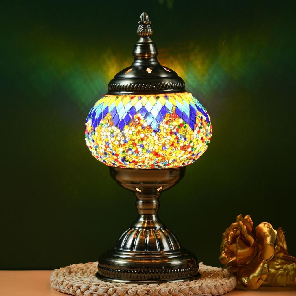 Handcrafted Turkish Mosaic Table Lamp - Halloween Pumpkin Night Light, 3-Color Dimmable Glass Bedside Lamp With Metal Base, Includes Bulb