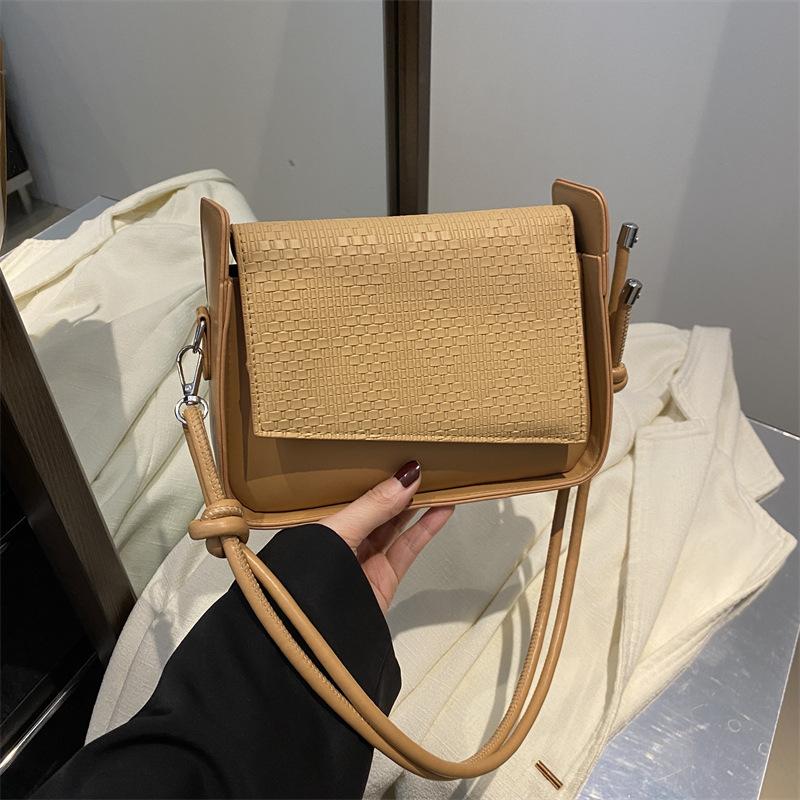 Casual Solid Color New Texture Temperament Niche Design Sense Shoulder Crossbody Portable Small Square Bag Woman