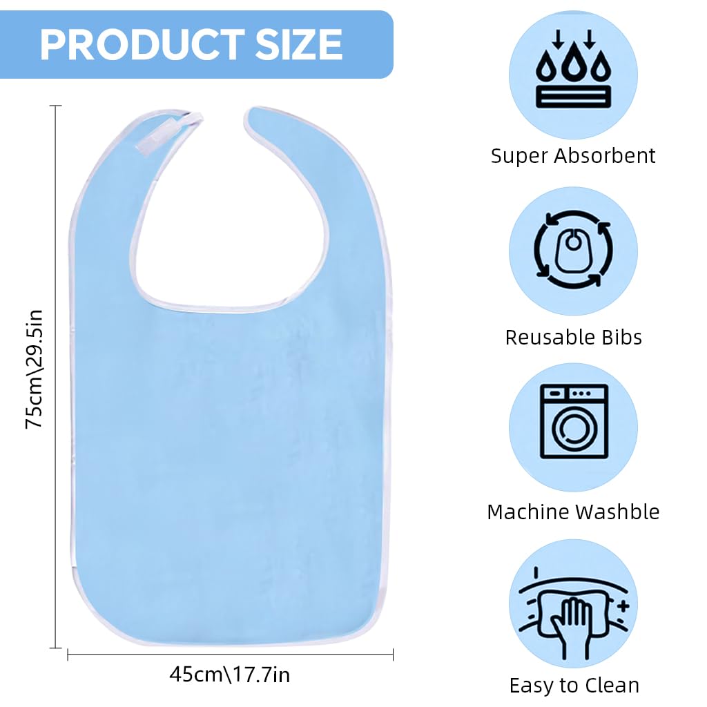 HANNEA Soft Towel Adult Bib with Hoop and Loop Closure, 30 Inch