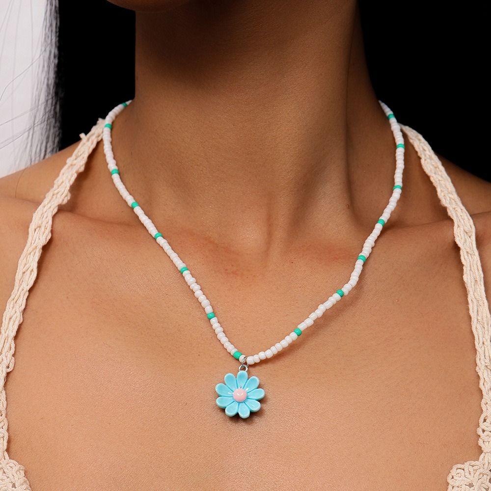 5Pcs Bohemia Bead Choker Colorful Pendant Necklace Fashion Plumeria Necklace  Daily Wear