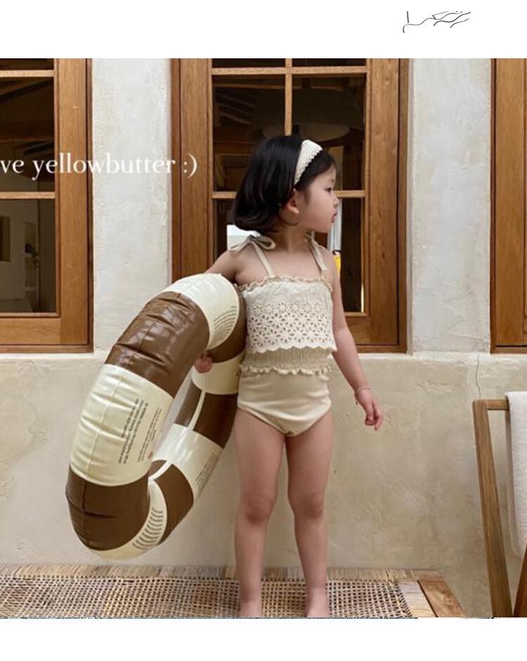 2025 Summer Korean Girls' Lace Trim Cutout Swimsuit