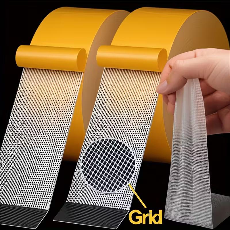 Strong Double Sided Adhesive Tape No Residue Grid Fabric Backing Multipurpose Carpet Fixing Tape for Floor Wall Indoor Outdoor Use