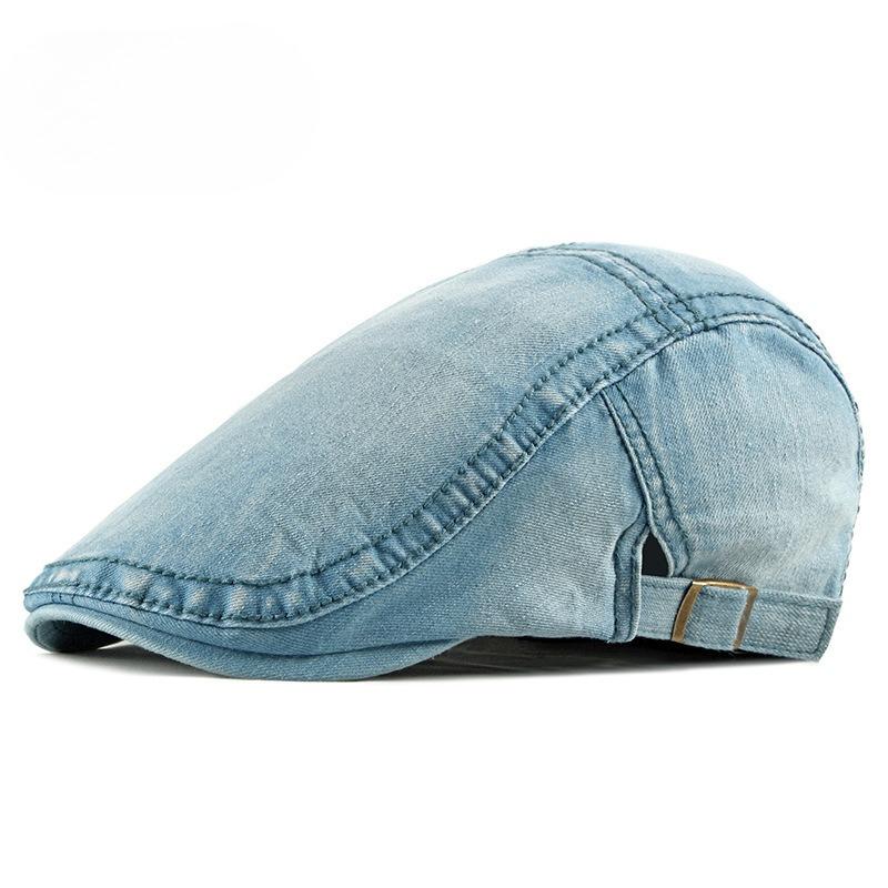 

Vintage Washed Denim Beret for Men & Women Summer Breathable Flat Cap Simple Retro Newsboy Hat Adjustable Forward Cap 55-60cm
