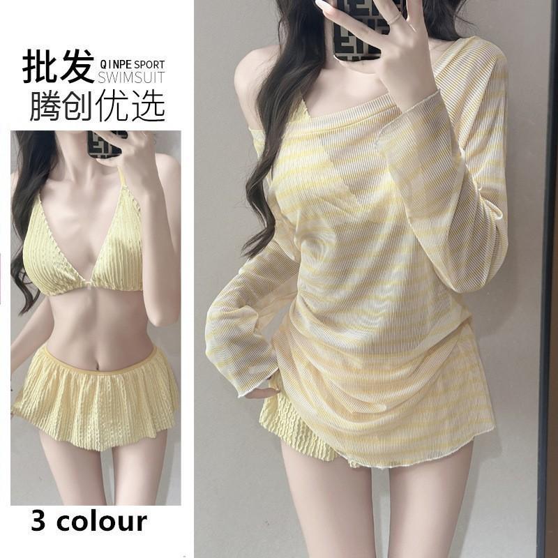 Pure Desire Lazy Style Hot Girl Blouse Bikini Split Three-piece Sexy Long-sleeved Swimming Suit Female