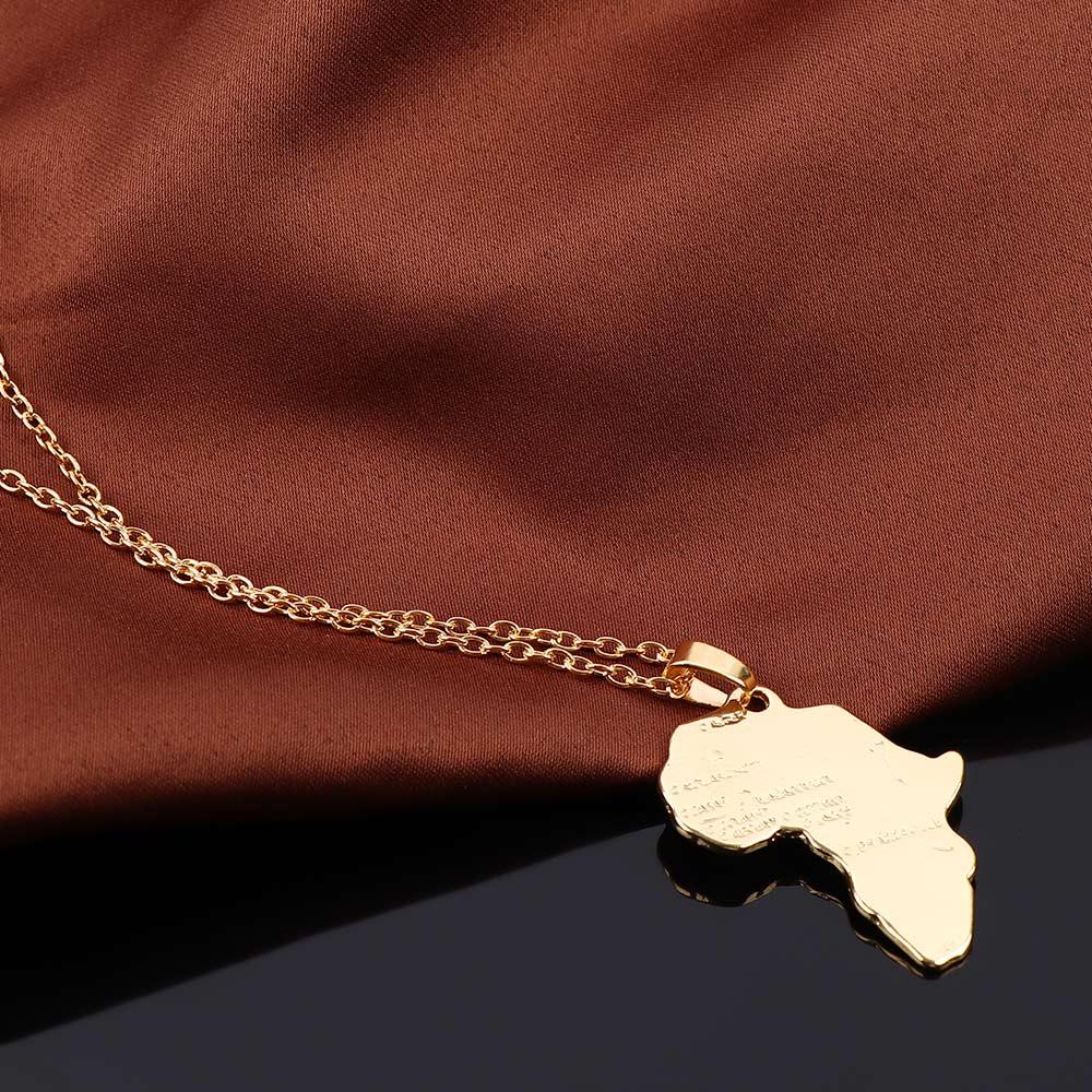 Ethnic Men Country Fashion Chain Jewelry Pendant Necklace African Map Gold
